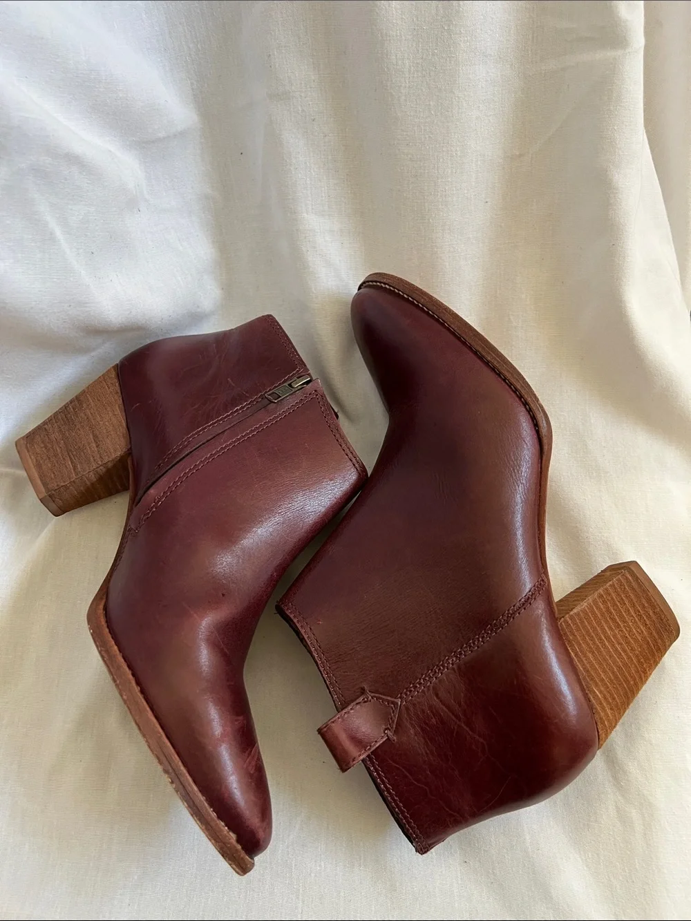 Madewell Burgundy/Brown Leather Ankle Booties with Side Zipper